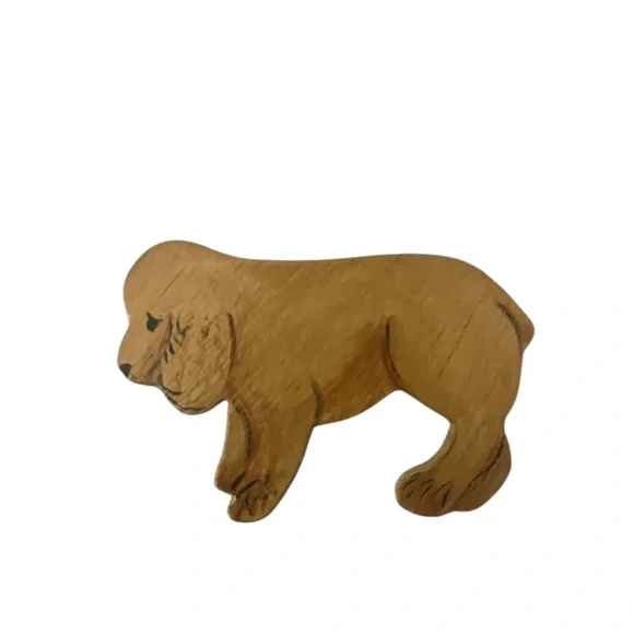 Vintage Hand Painted Wooden Dog Puppy Brooch Pin Novelty Golden Retriever - Picture 2 of 9